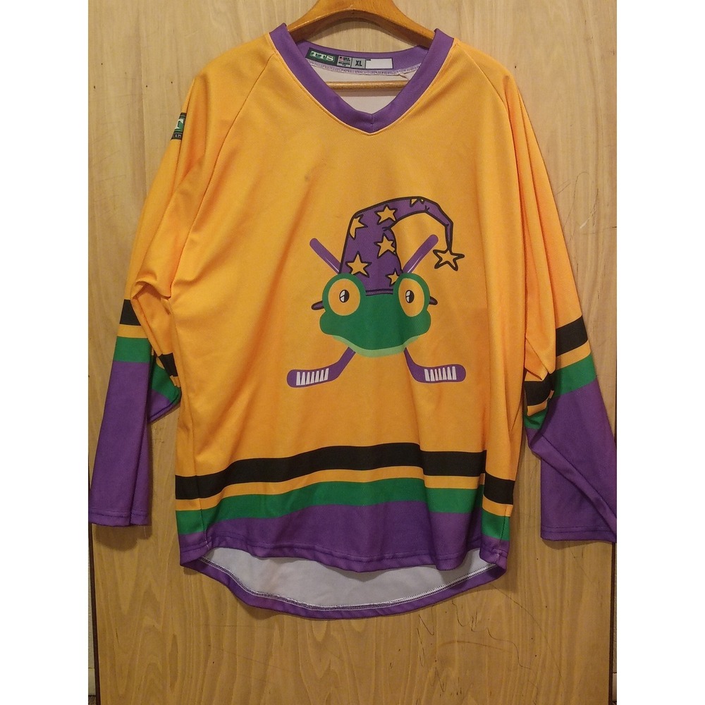 TTS Total Team Sales Hockey Jersey Orange Wizard Frog Number 21 Mens XL USA Made